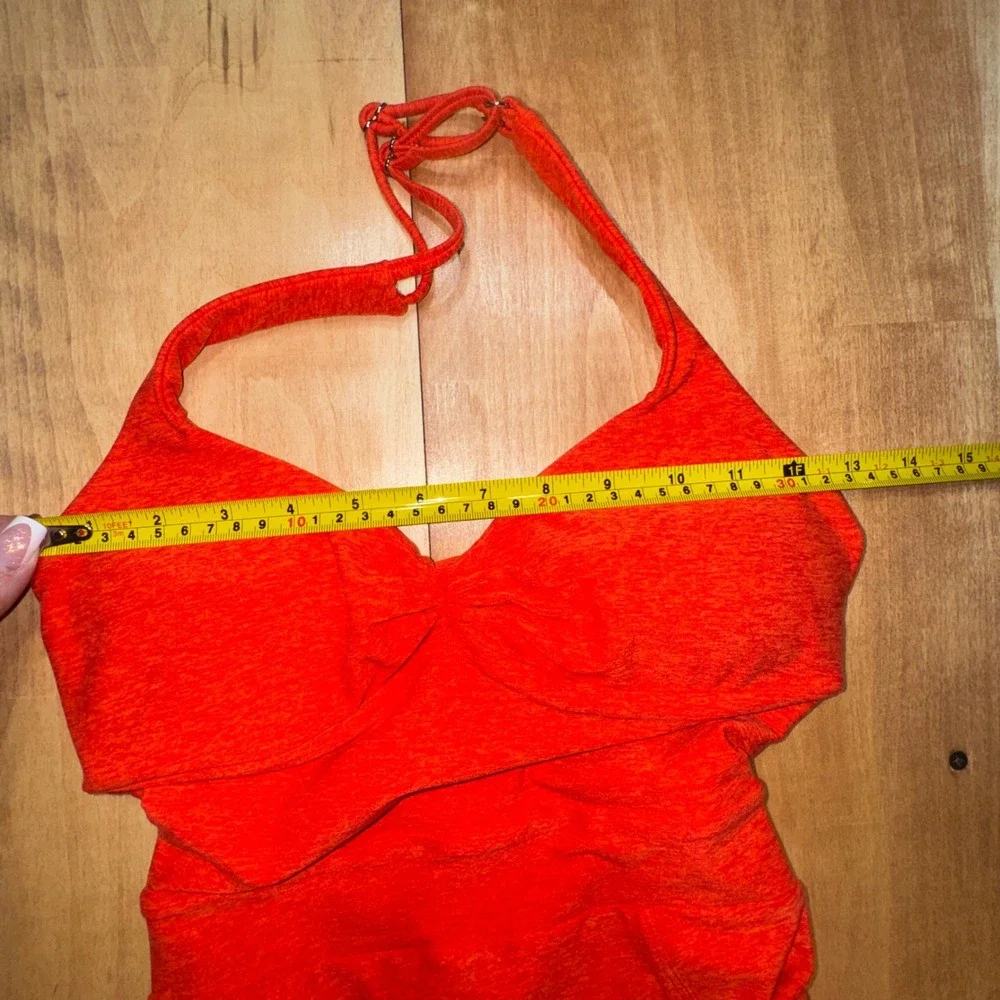Bombshell Sportswear Orange Halter Neck Active Jumpsuit Unitard Small Pockets - Picture 7 of 8